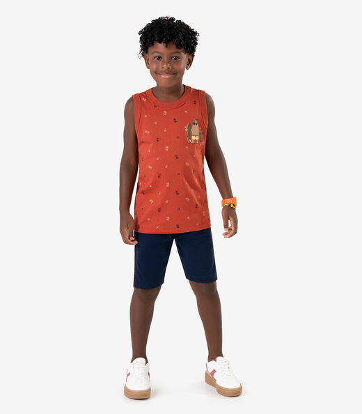 Conjunto Camiseta com Bermuda Meia Malha Rovi Kids Laranja