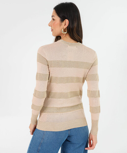 Blusa Feminina Tricot Listrada Marisa Bege