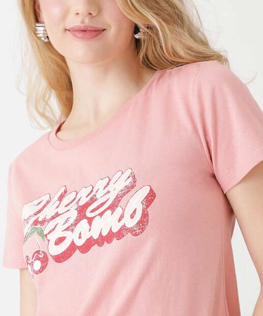 Blusa Feminina Estampa Cereja Manga Curta Marisa