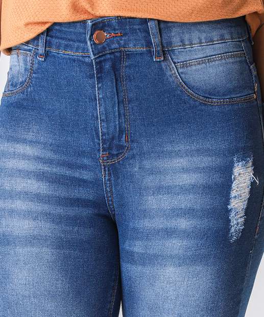 Calça Jeans Skinny Puídos Feminina