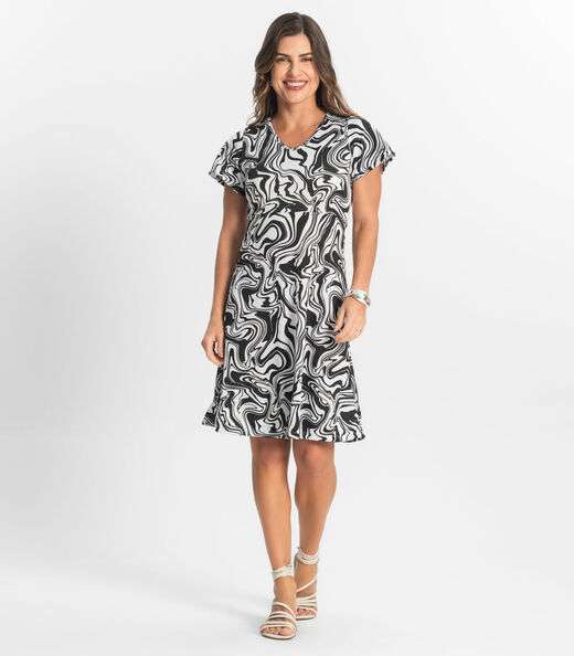 Vestido Feminino Evasê Estampado Select Preto