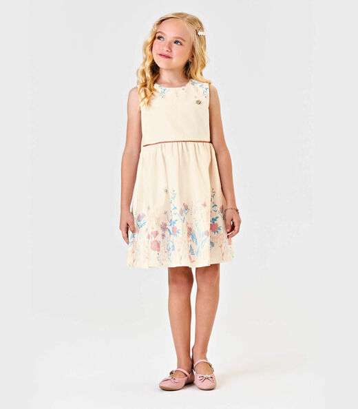 Vestido Tricoline Estampado Trick Nick Bege