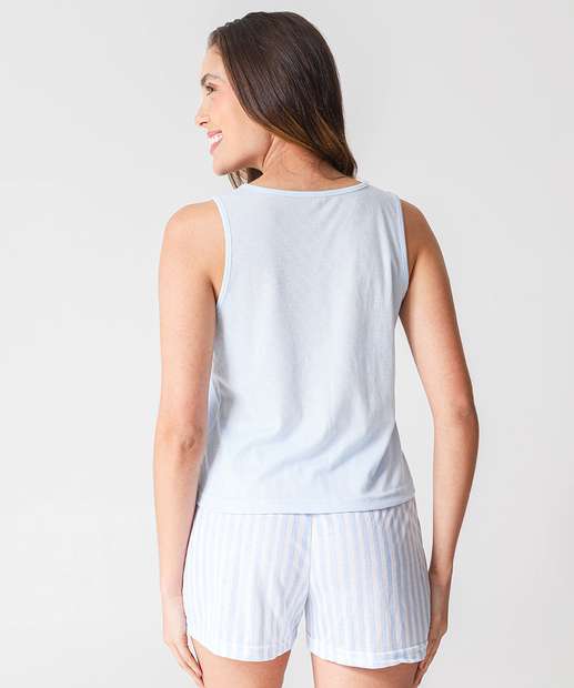 Pijama Feminino Listrado Sem Manga Marisa Azul