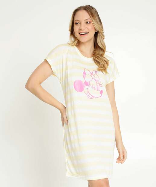 Camisola Estampa Minnie Listrada Manga Curta Disney