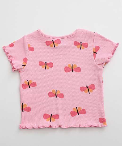 Blusa Infantil Canelada Borboletas Marisa Tam 1 a 3 Rosa
