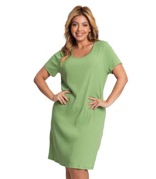 Vestido Plus Size Canelado Secret Glam Verde