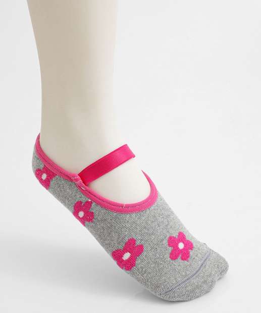 Meia Sapatilha Feminina Antiderrapante Marisa Cinza