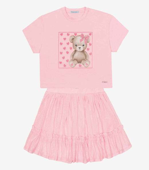Conjunto Menina Blusa Com Shorts Saia Trick Nick Rosa