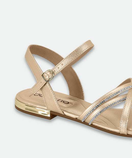 Sandália Feminina Rasteira Metalizada Beira Rio Dourado