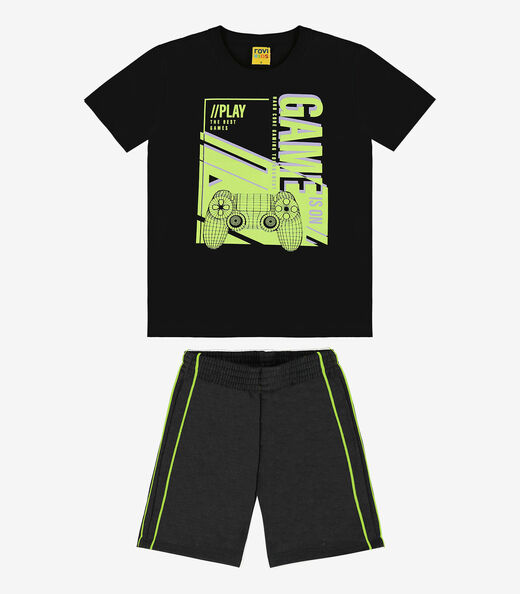 Conjunto Infantil Camiseta Com Bermuda Rovi Kids Preto