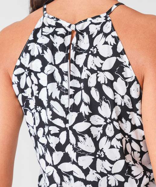 Blusa Regata Feminina Halter Neck Flores Marisa Preto