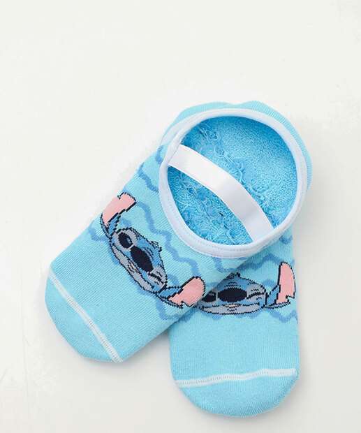 Meia Sapatilha Feminina Antiderrapante Stitch Disney Azul