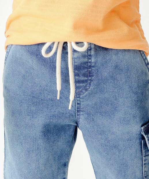 Bermuda Infantil Jeans Bolso Cargo Tam 04 a 08 Azul
