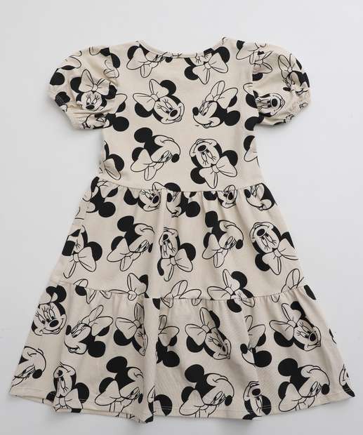 Vestido Infantil Minnie Manga Bufante Disney Tam 4 a 10 Bege