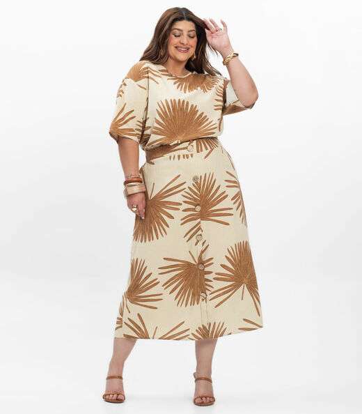 Saia Super Midi Feminina Plus Size Secret Glam Bege