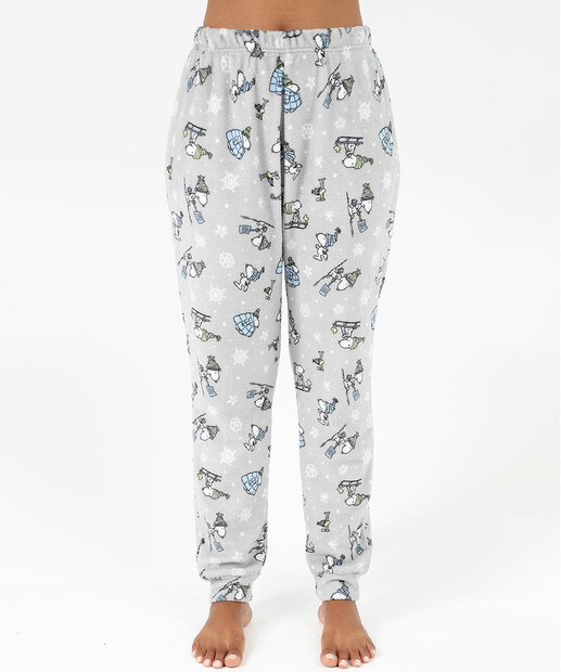 Pijama Feminino Plush Manga Longa Estampa Snoopy