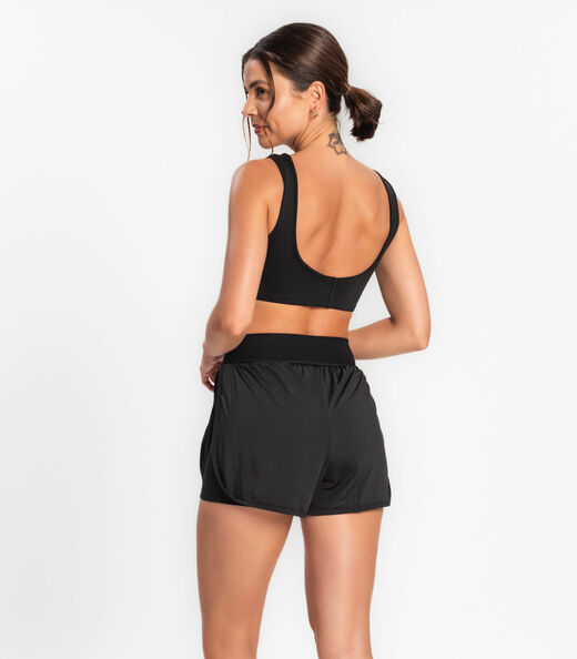 Shorts Feminino Duplo Cintura Alta Com Bolso FTK Preto