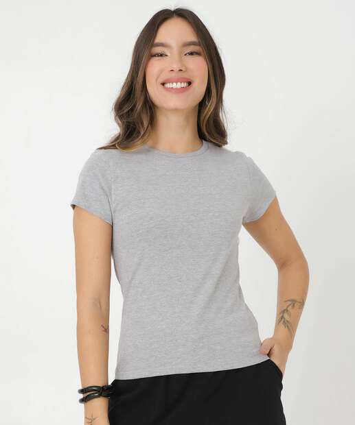 Blusa Feminina Básica Cotton Manga Curta Marisa
