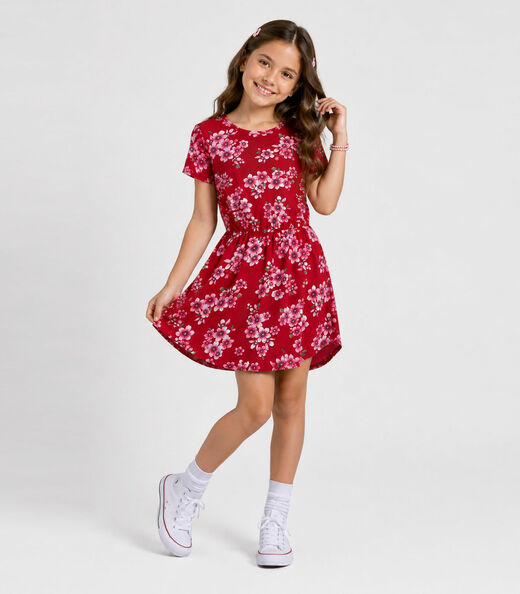 Vestido Curto Infantil Estampado Select Vermelho