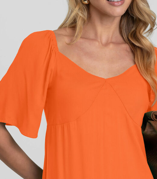 Vestido Feminino Midi Em Viscose Com Manga Curta Dianna Laranja
