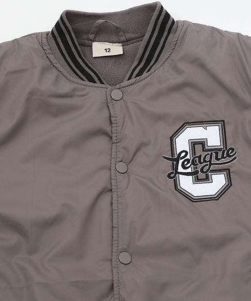 Jaqueta Juvenil Bomber Estampada Zíper Marisa Tam 10 a 16 Cinza