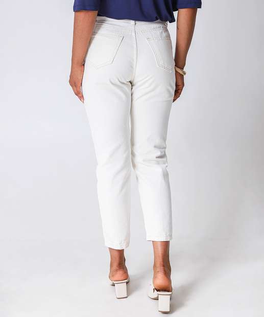 Calça Mom Sarja Clochard Cintura Alta Off White