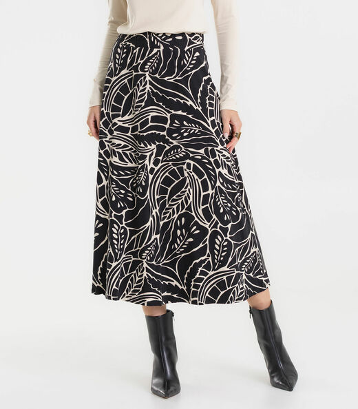 Saia Midi Feminina Em Viscotorcion Rovitex Preto