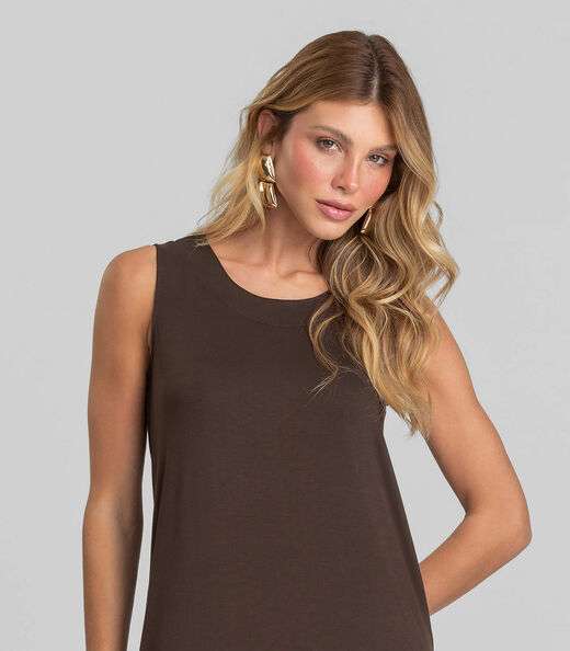 Vestido Midi Feminino em Malha Visco Dianna Marrom