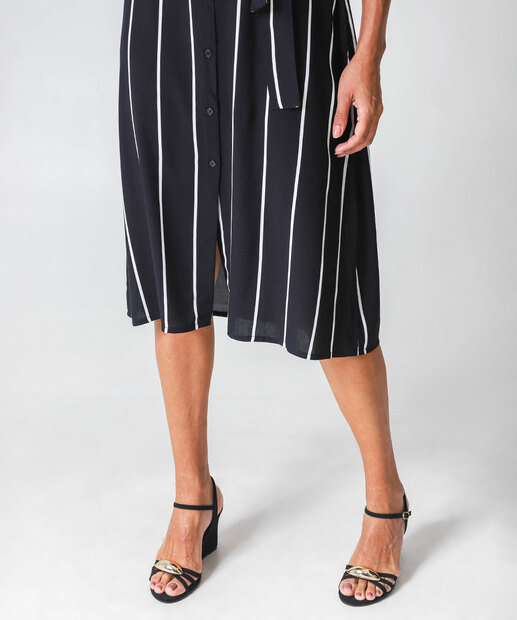 Vestido Feminino Chemise Midi Listrado Marisa Preto