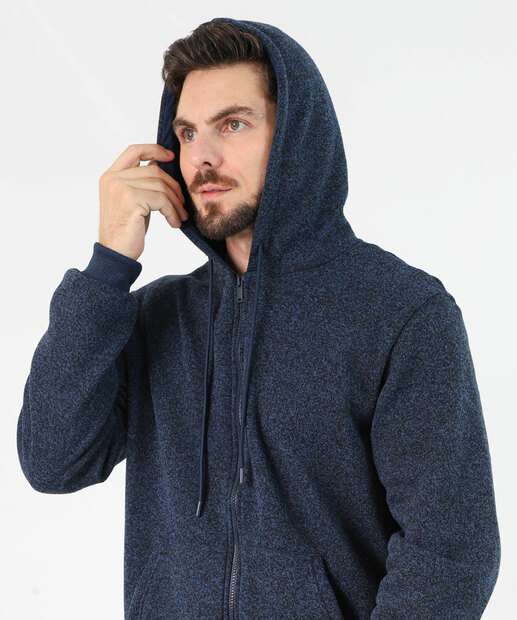 Casaco Masculino Moletom Fitness Capuz Marisa Azul
