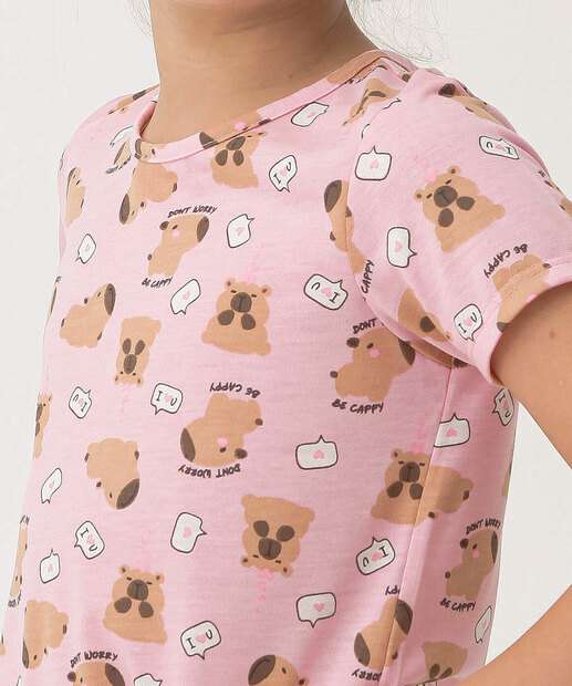Pijama Infantil Estampa Capivara Marisa Tam 4 a 12