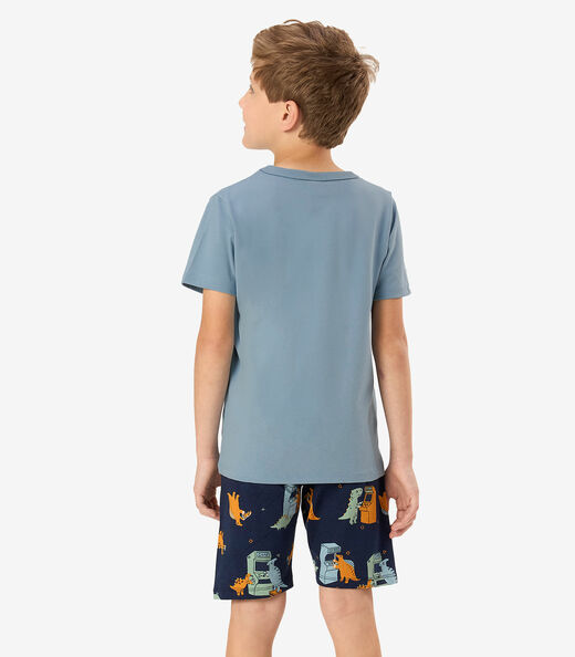 Piajama Camiseta Com Bermuda Infantil Rovi Kids Azul