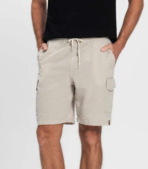 Bermuda Masculina Sarja Cargo Com Elástico Shift Bege