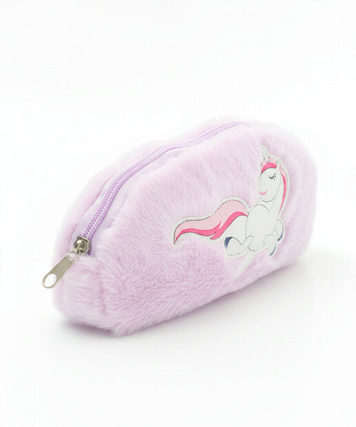 Necessaire Feminina Pelúcia Unicórnio Roxo