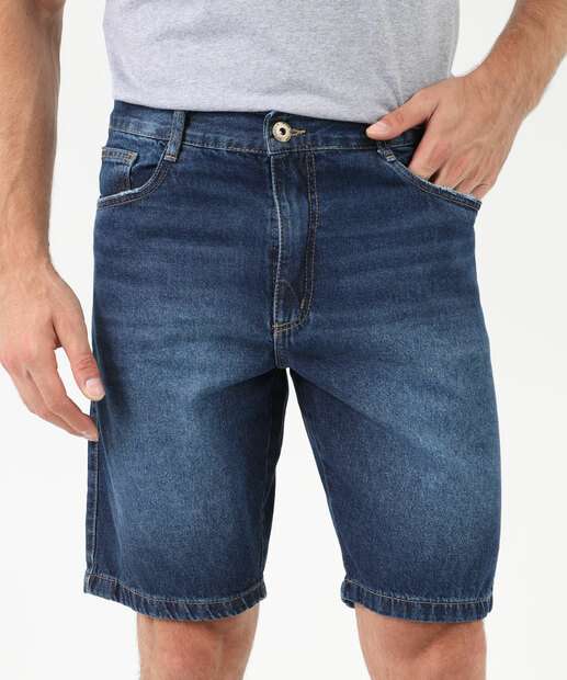 Bermuda Masculina Jeans Reta Bolsos Azul