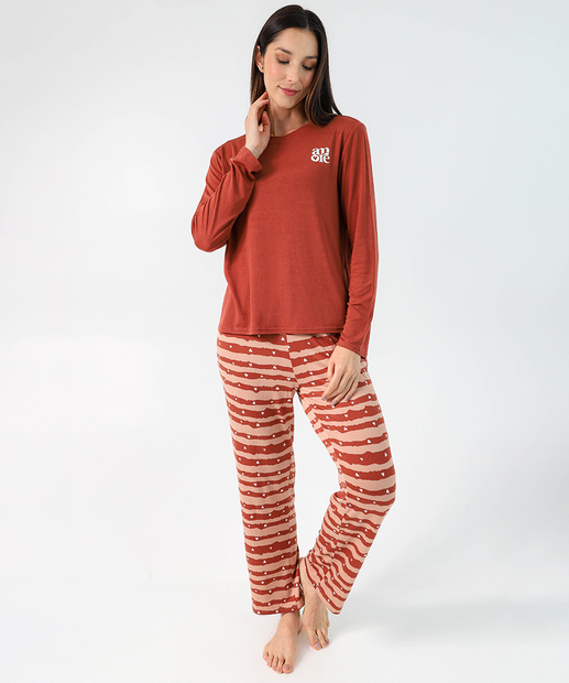 Image_Pijama Feminino Coração Manga Longa Marisa Marrom