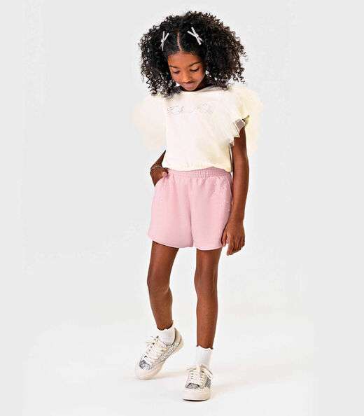 Conjunto Blusa Com Shorts Infantil Trick Nick Bege
