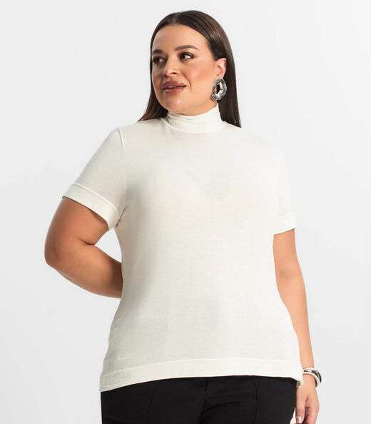 Blusa Gola Alta Feminina Plus Size Secret Glam Bege
