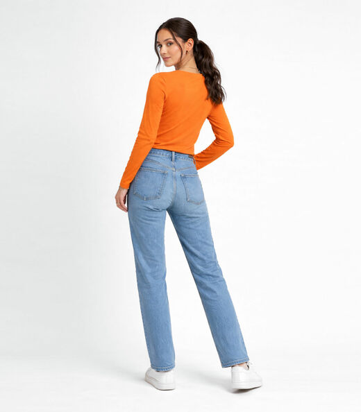 Blusa Manga Longa Decote V Básica Select Laranja