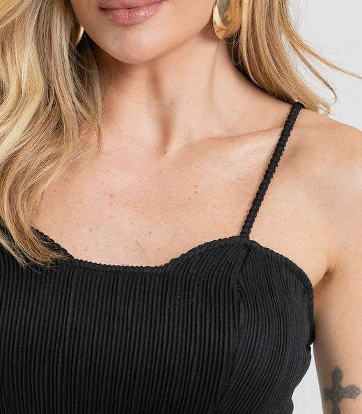 Top Cropped Feminino De Alça Texturizada Dianna Preto