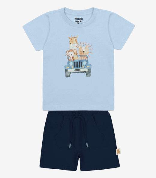 Conjunto Infantil Camiseta Com Bermuda Trick Nick Azul