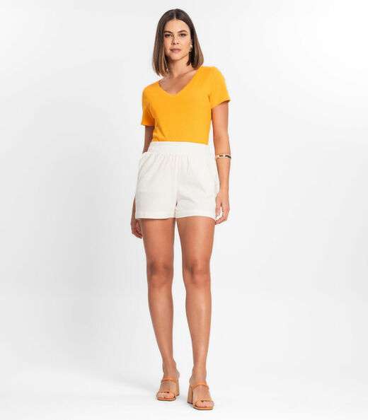 Blusa Feminina Manga Curta Decote V Rovitex Laranja