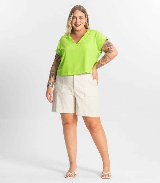 Blusa Manga Morcego Plus Size Secret Glam Verde