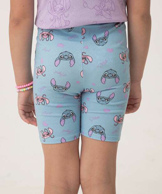 Bermuda Infantil Ciclista Stitch Tam 4 a 10 Azul
