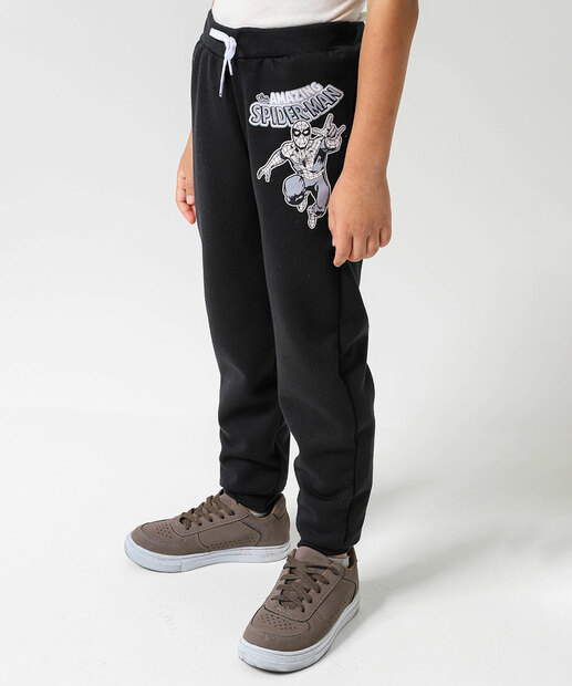 Calça Infantil Jogger Moletom Homem Aranha Tam 4 a 10 Preto