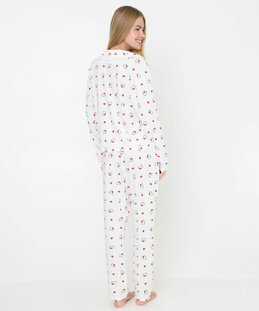 Pijama Americano Feminino Hello Kitty Sanrio Off White