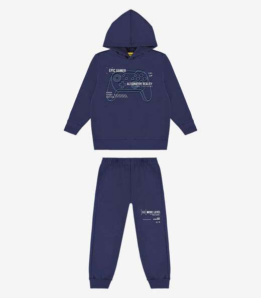 Conjunto Blusão Com Capuz E Calça Rovi Kids Azul