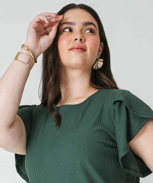 Blusa Plus Size Feminina Canelada Marisa Verde