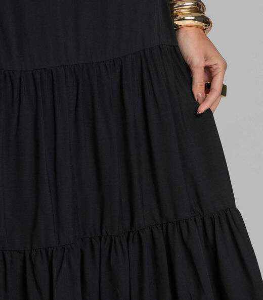 Vestido Longo Feminino De Alça Em Viscose Dianna Preto