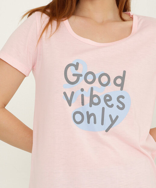 Pijama Feminino Estampa Frase Manga Curta Marisa